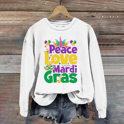 Mardi Gras Costume 2024 Letter Printed Round Neck Long Sleeve Top Mardi Gras Outfits Womens Tunic Tops to Wear with