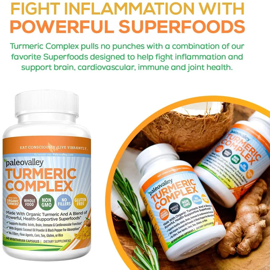 Paleovalley - Organic Turmeric Complex - Full Spectrum Organic Turmeric with Health-Supportive Superfoods - 60 Vegetarian Capsules - Support Joints, Brain Health, Immunity and Cardiovascular Function