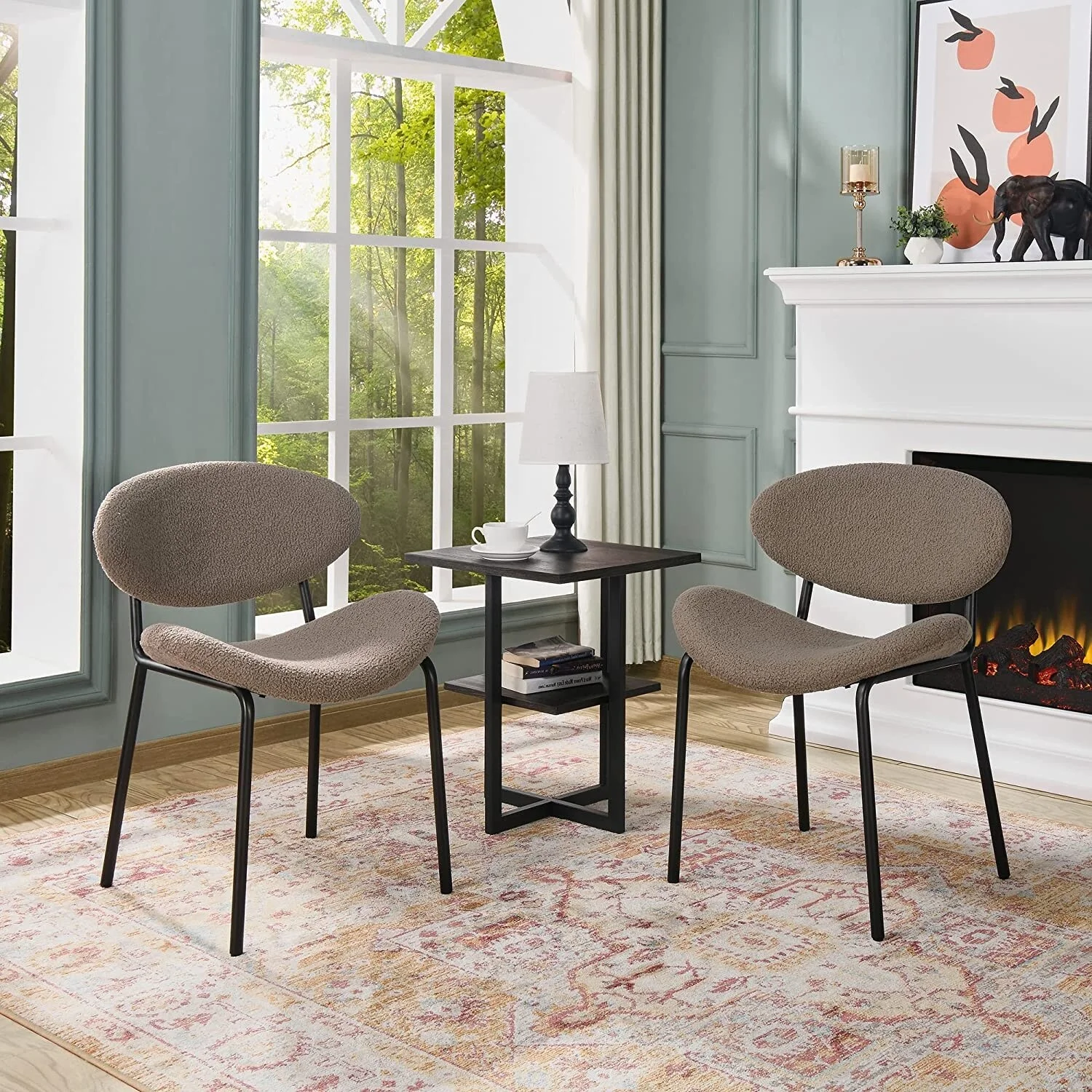 Set of 2 Modern Teddy Fabric Accent Chair Coffee - Set of 2