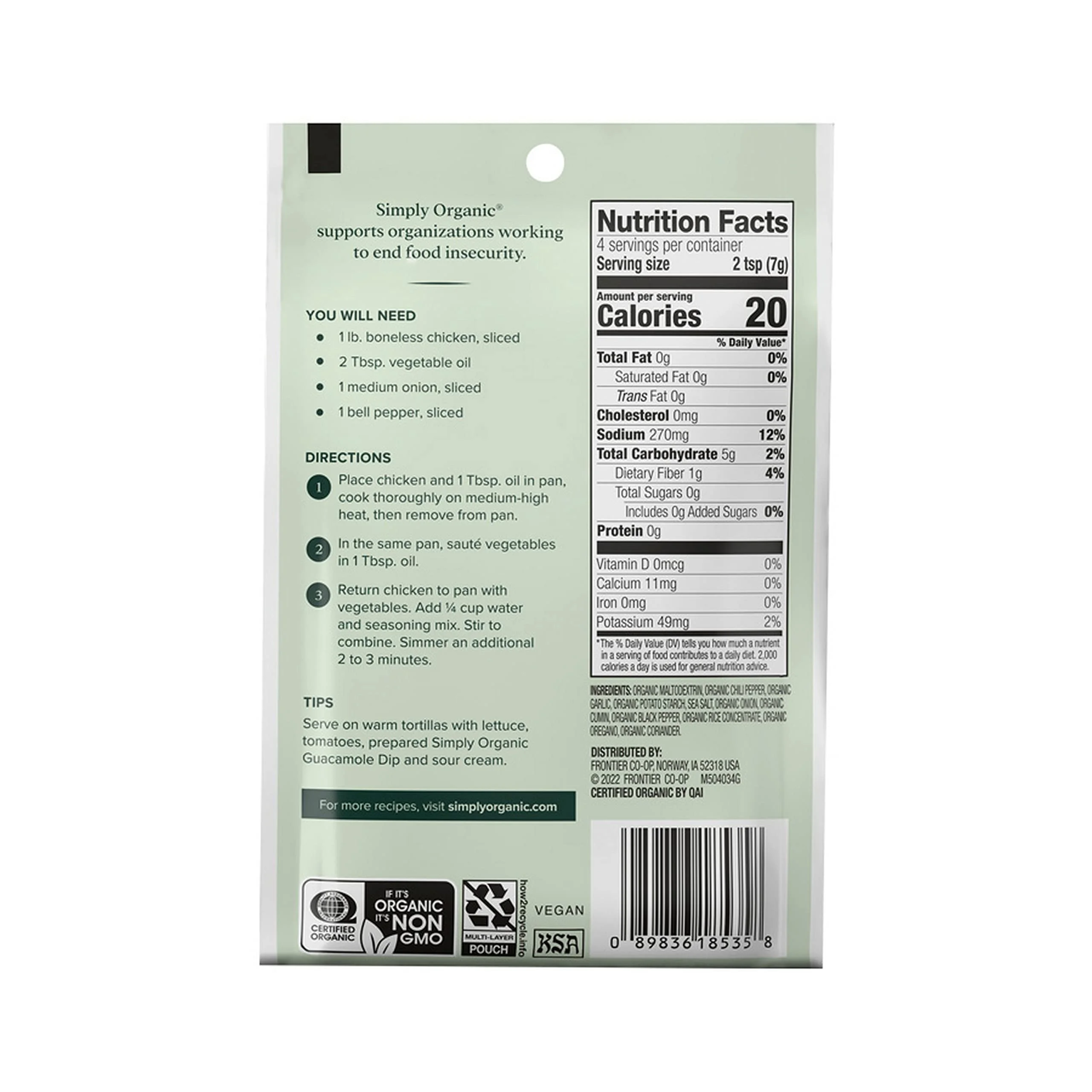 Simply Organic Fajita, Seasoning Mix, Certified Organic, 1-Ounce Packets (Pack of 12) ( Value Bulk Multi-pack)