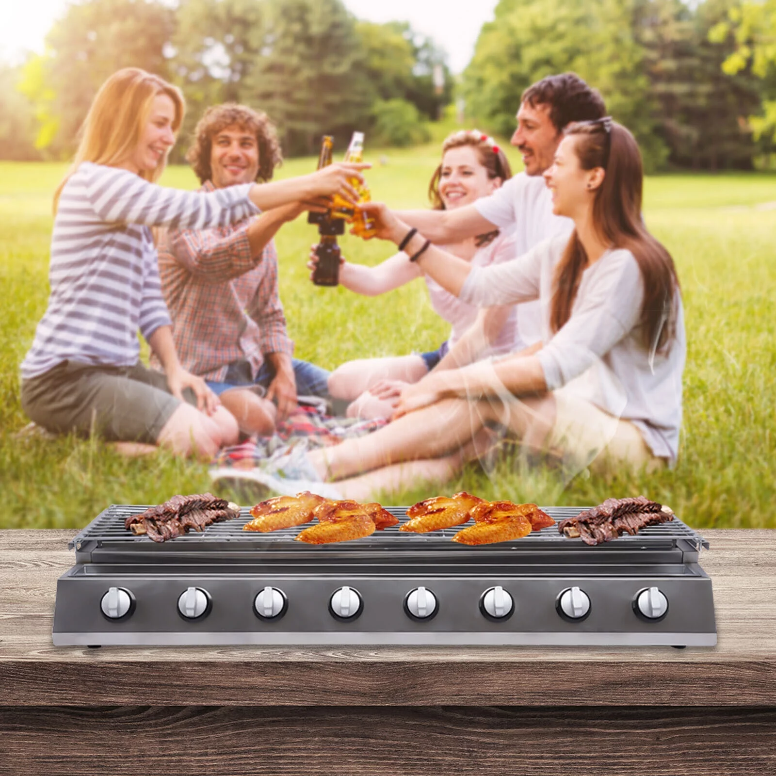 DENEST 8 Burners High Efficient Barbecue Grill Commercial Outdoor Smokeless BBQ Grills