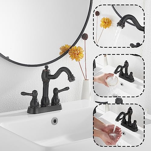 GGStudy 360° Swivel Antique Brass Bathroom Vessel Sink Faucet Single Handle One Hole Matching with Pop Up Drain