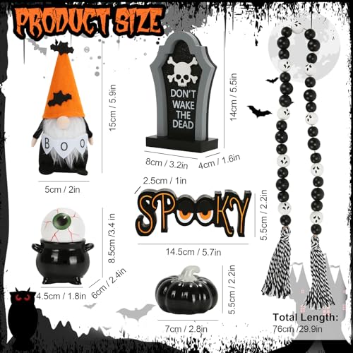 Bundle of 6 PCS Halloween Decorations and Wooden Two Tiered Tray Stand