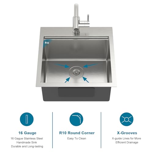 25 Inch Utility Laundry Sink Drop In 16 Gauge Stainless Steel Single Bowl Laundry Room Sink Laundry & Utility Room Kitchen Sinks 25