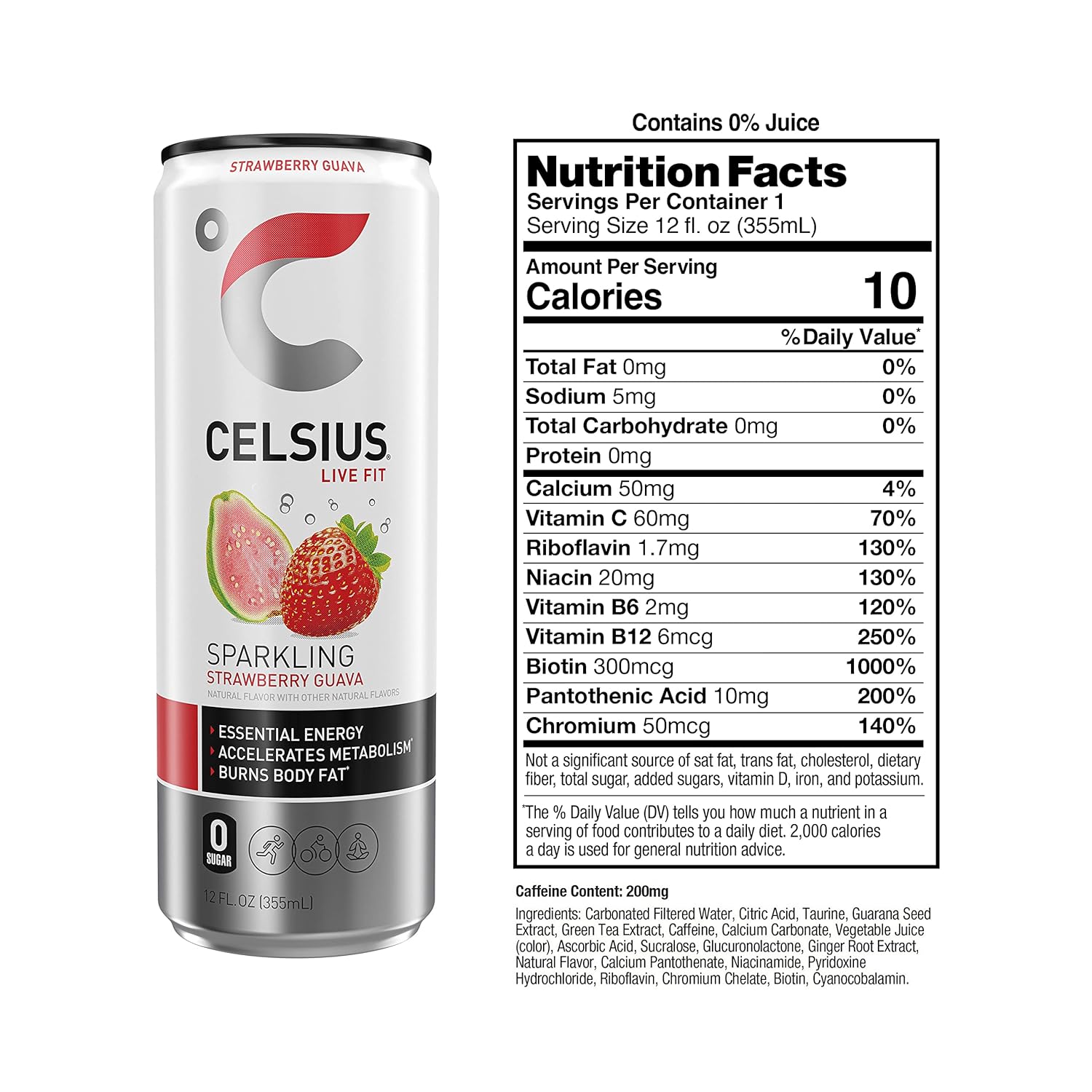 CELSIUS Sparkling Strawberry Guava, Functional Essential Energy Drink, 12 Fl Oz (Pack of 24)