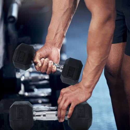 Signature Fitness Premium Rubber Encased Hex Dumbbell Sets, 60LBS, 100LBS, 150LBS, 210LBS, 300LBS, 550LBS Options