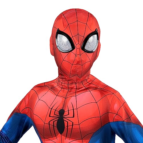 Marvel Spider-Man Official Youth Deluxe Zentai Costume - Deluxe Two-Way Stretch Spandex with Invisible Zippers and Wrist Openings for Added Convenience (M) Multi