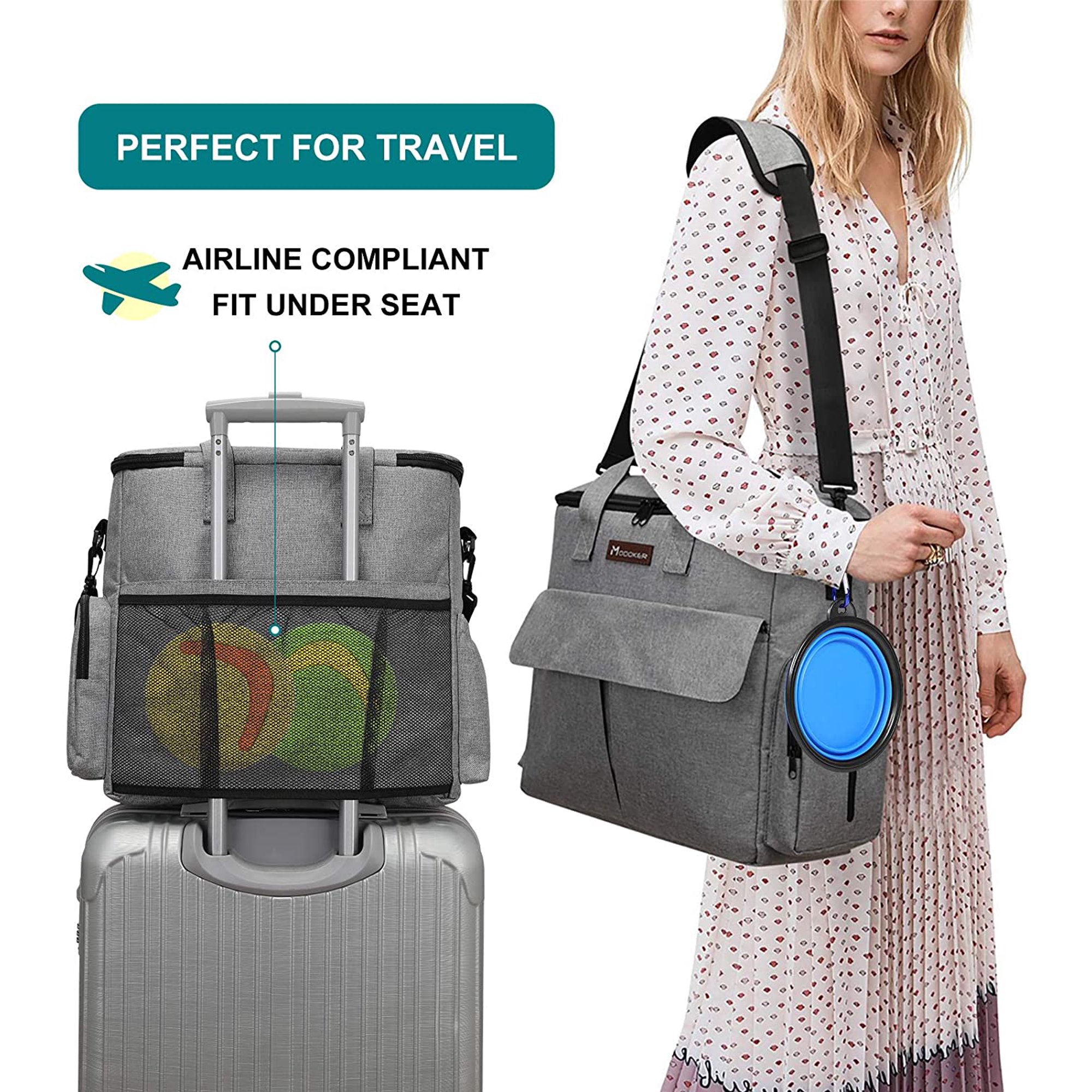 Dog Travel Bag with 2 Food Carriers, 2 Collapsible Bowls, and 1 Placemat