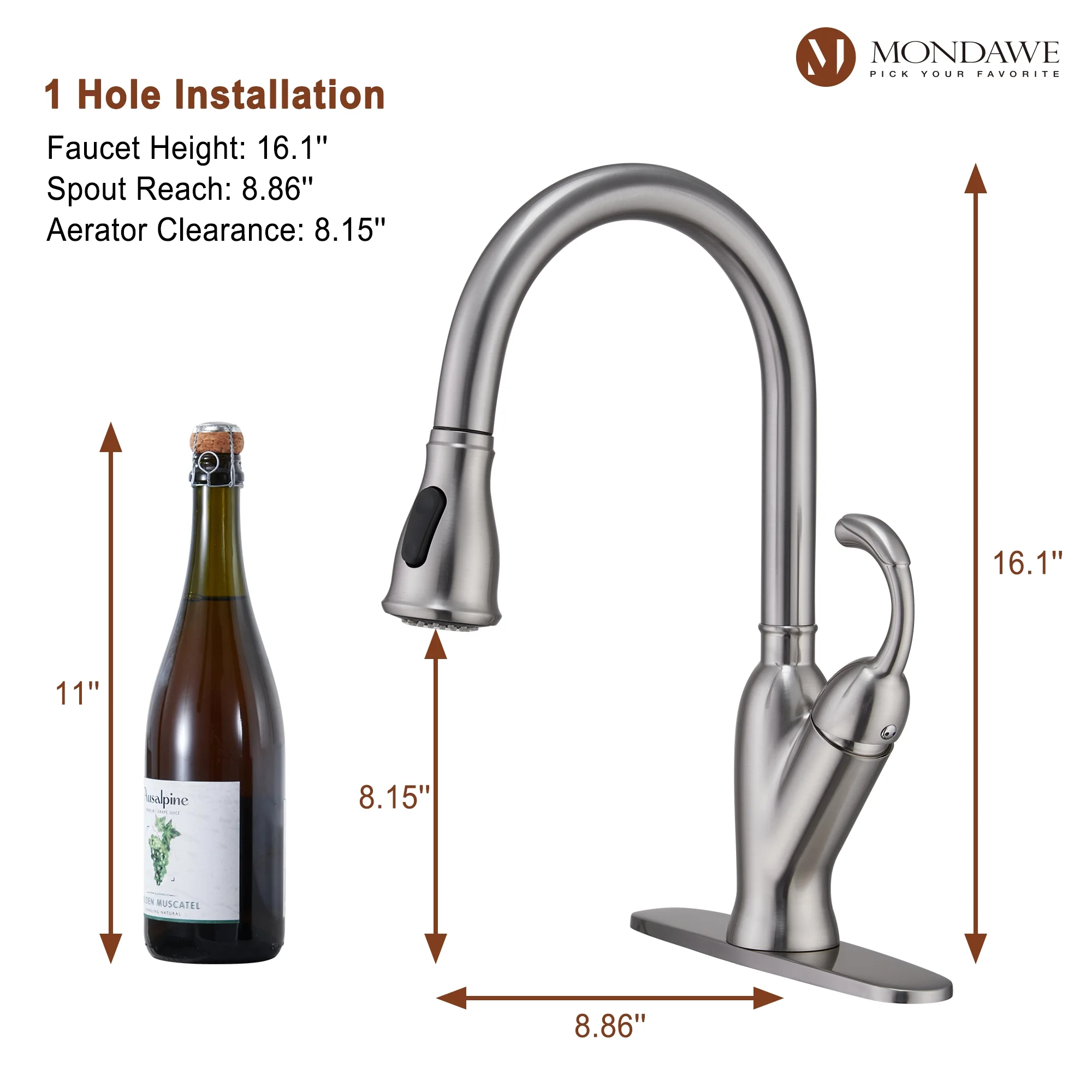 Kitchen Faucet-Single Handle Stainless Steel Brushed Nickel Pull Down Kitchen Sink Faucet with Pull Out Sprayer