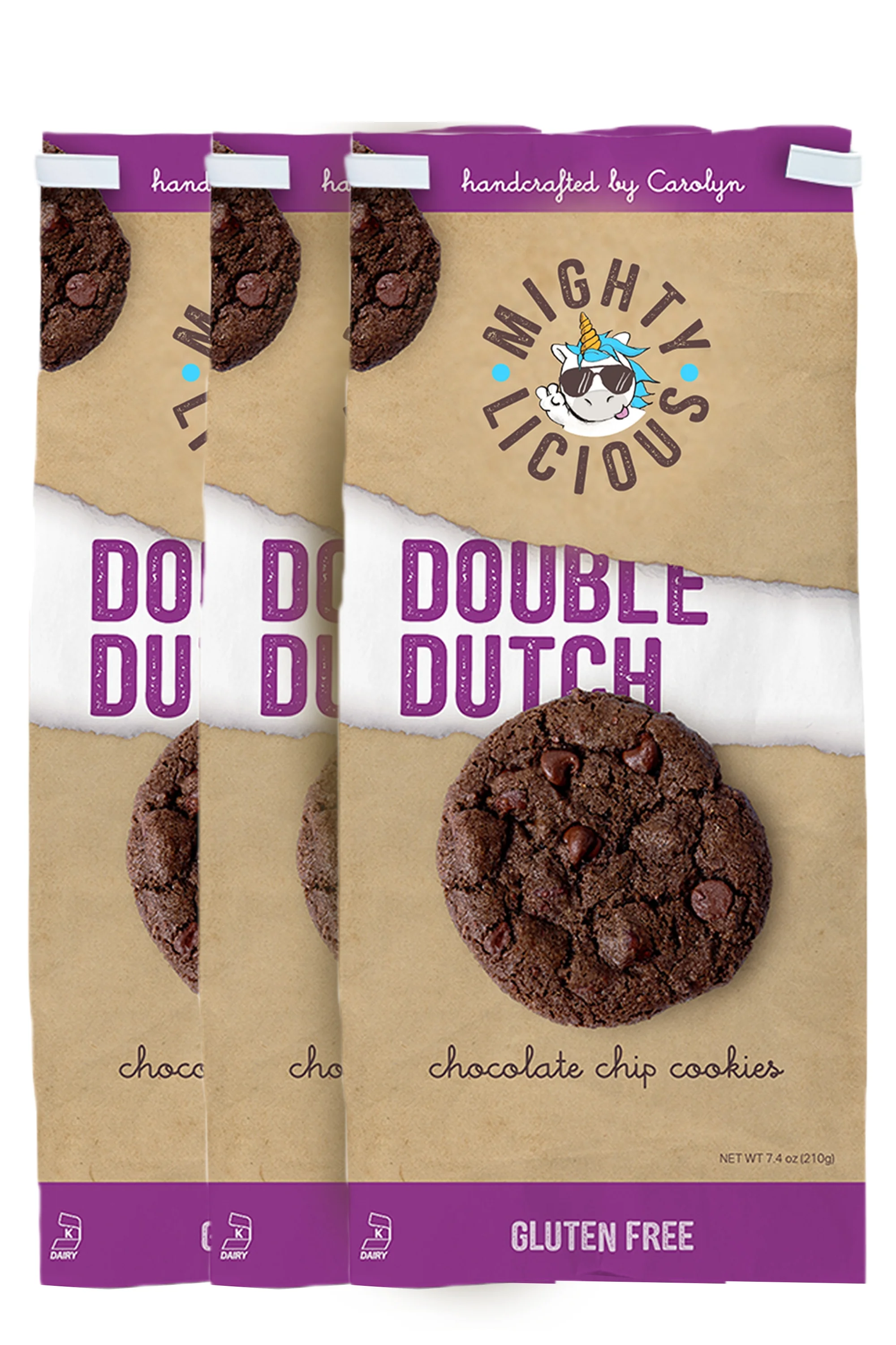 Mightylicious – Handcrafted Chocolate Cookies | Soft & Chewy | Gluten Free Cookies | non-GMO | Kosher | Better for You Snack | Allergen Friendly | Double Dutch Chocolate Chip Cookies - 7.4 Oz (3 Pack)