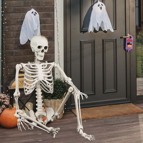 Giantex 5.4 FT Halloween Life Size Skeleton, Realistic Full Body Plastic Skeleton with Movable Joints, Hanging Artificial Posable Human Bones for Graveyard, Haunted House, Indoor, Outdoor Decorations