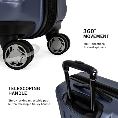 Kenneth Cole REACTION Renegade Luggage Expandable 8-Wheel Spinner Lightweight Hardside Suitcase, Navy Blue, 20-Inch Carry On