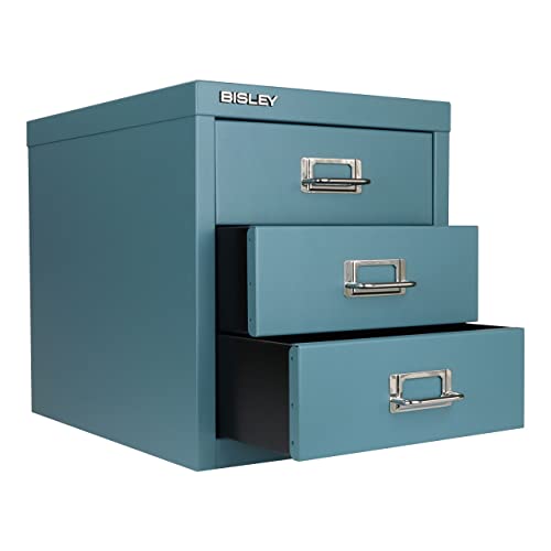 Bisley 10-Drawer Steel MultiDrawer Cabinet - Black, Chrome Pull Handles with Label Holders, Powder-Coated Steel, Removable Drawers, Fits Under Most Desks, Labels Included