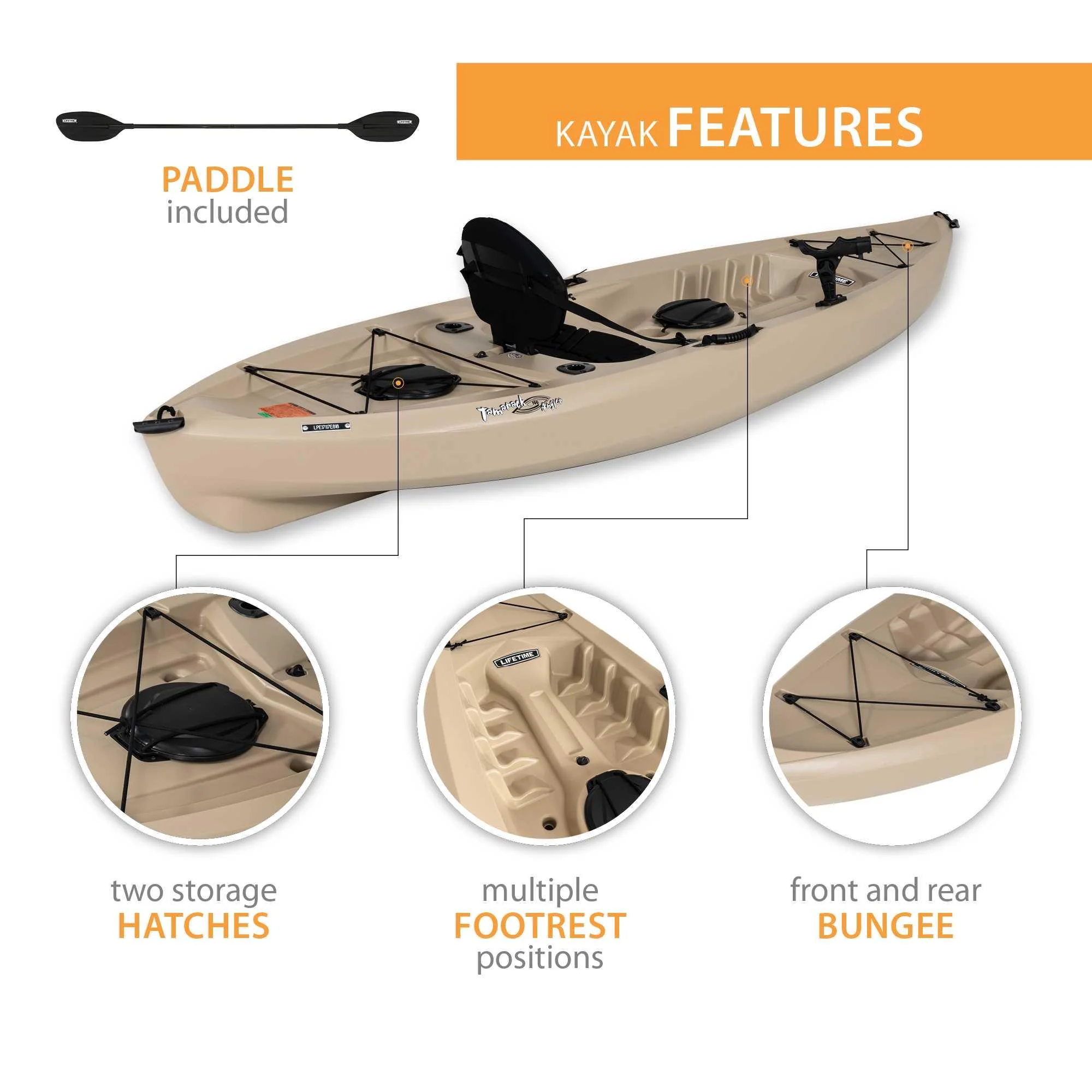 Lifetime Tamarack Angler 100 Fishing Kayak - 2 Pack (Paddles Included), Tan - 90806