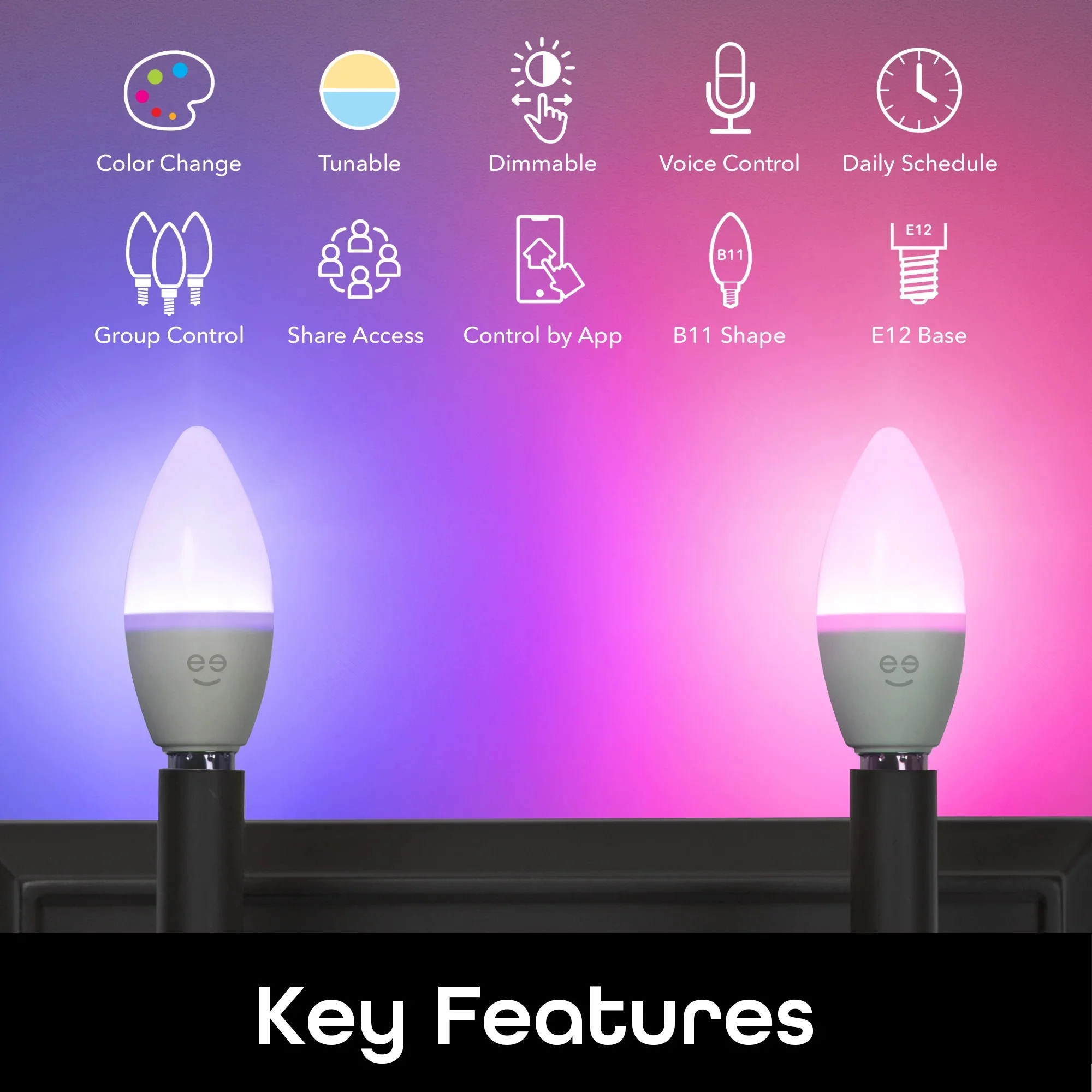 Geeni Prisma Plus Candle Wi-Fi LED Smart Bulb, B11 Candelabra, 4W, E12 Base 350lm Tunable and Dimmable RGB Bulb, Works with Alexa and The Google Home, No Hub Required (4 Pack)