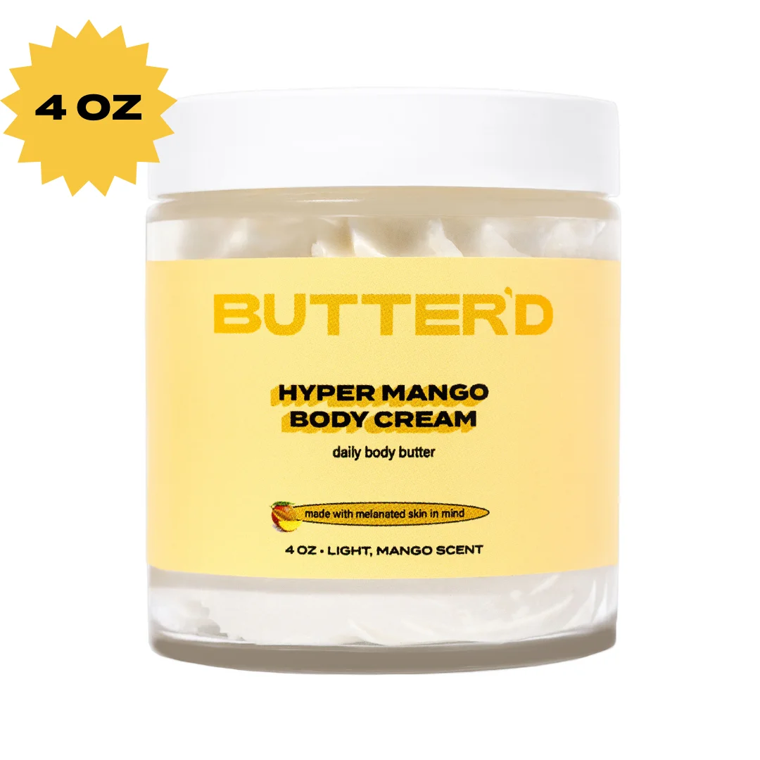 Butter'd Bodycare: Hyper Mango Body Cream Mango Scent, Premium Body Butter for Improving Hyperpigmentation Hydrating Rich in Vitamin C, Rose Hip Oil, Jojoba Oil (4 oz)