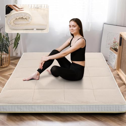 Japanese Floor Mattress Futon Mattress, Foldable Mattress Topper Thicken Tatami Mat Roll Up Mattress, Folding Sleeping Pad Breathable Floor Lounger Guest Bed for Camping Couch, Twin Full Queen