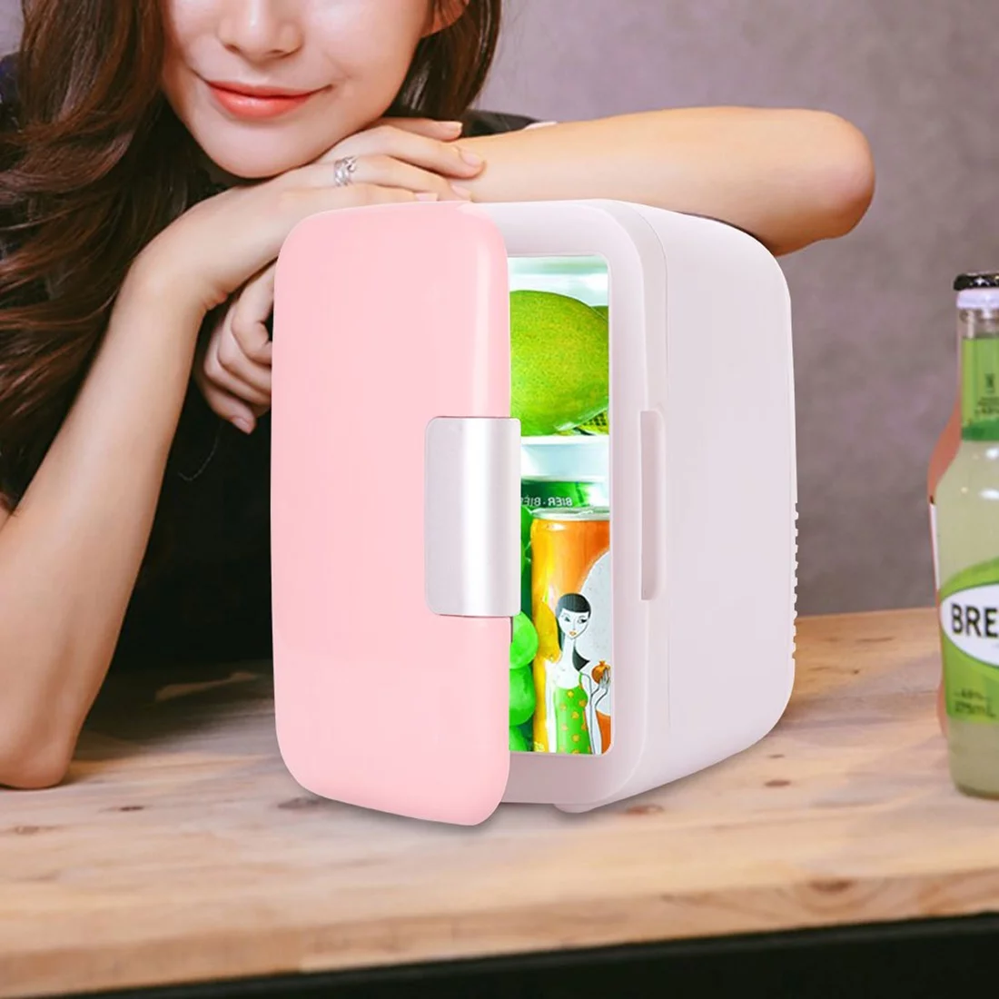 Kaimingweb Mini Car Fridge, DC 12V Portable Small Fridge for Car, 4L/6 Can Cooler & Warmer Personal Refrigerator for Food, Drink, Skincare, Travel and Car, Pink(Cars Only)