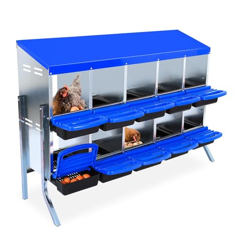 Chicken Nesting Box, 10 Hole 2 Layer Hen Nest Box with Legs, Roll Away Eggs Laying Boxes,Cleanable Pull Out Hen Roosting Boxes