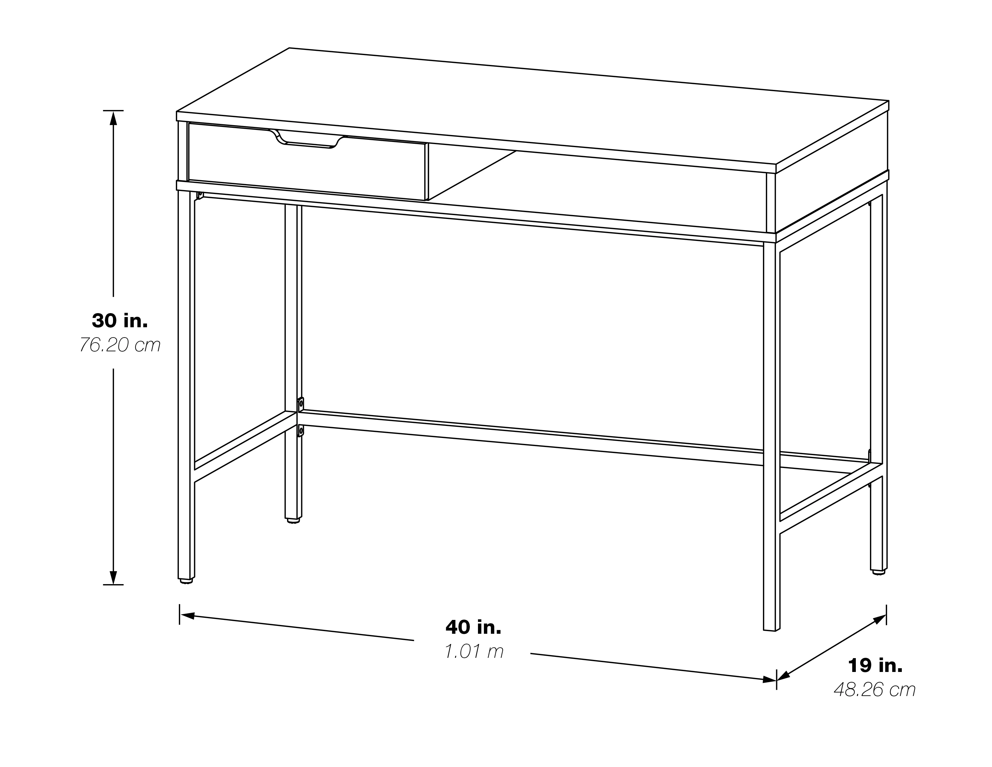 Contempo 40-Inch Desk with Drawer and Shelf in Brown Wood Grain Finish
