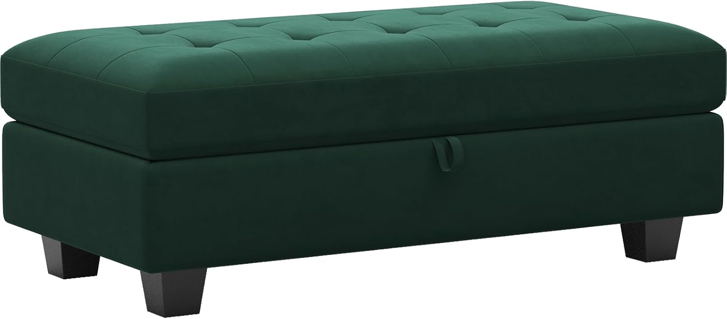 Belffin Velvet Storage Oversized Ottoman Module Bench Oversized Rectangular Ottoman for Modular Sectional Sofa Green