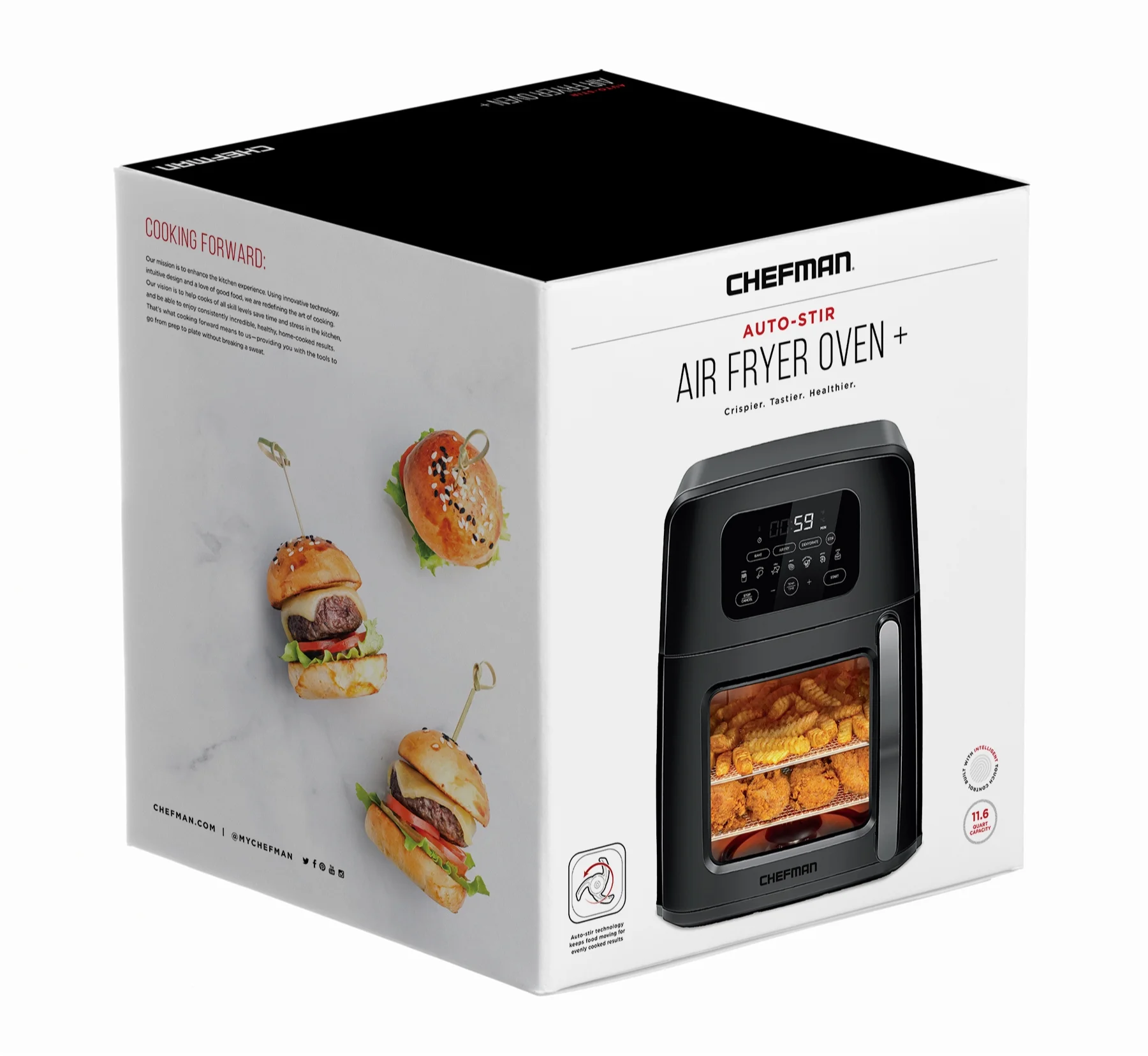 Chefman Auto-Stir Air Fryer Convection Oven, Large 12-Quart, Rotisserie, Bake, Touch Control