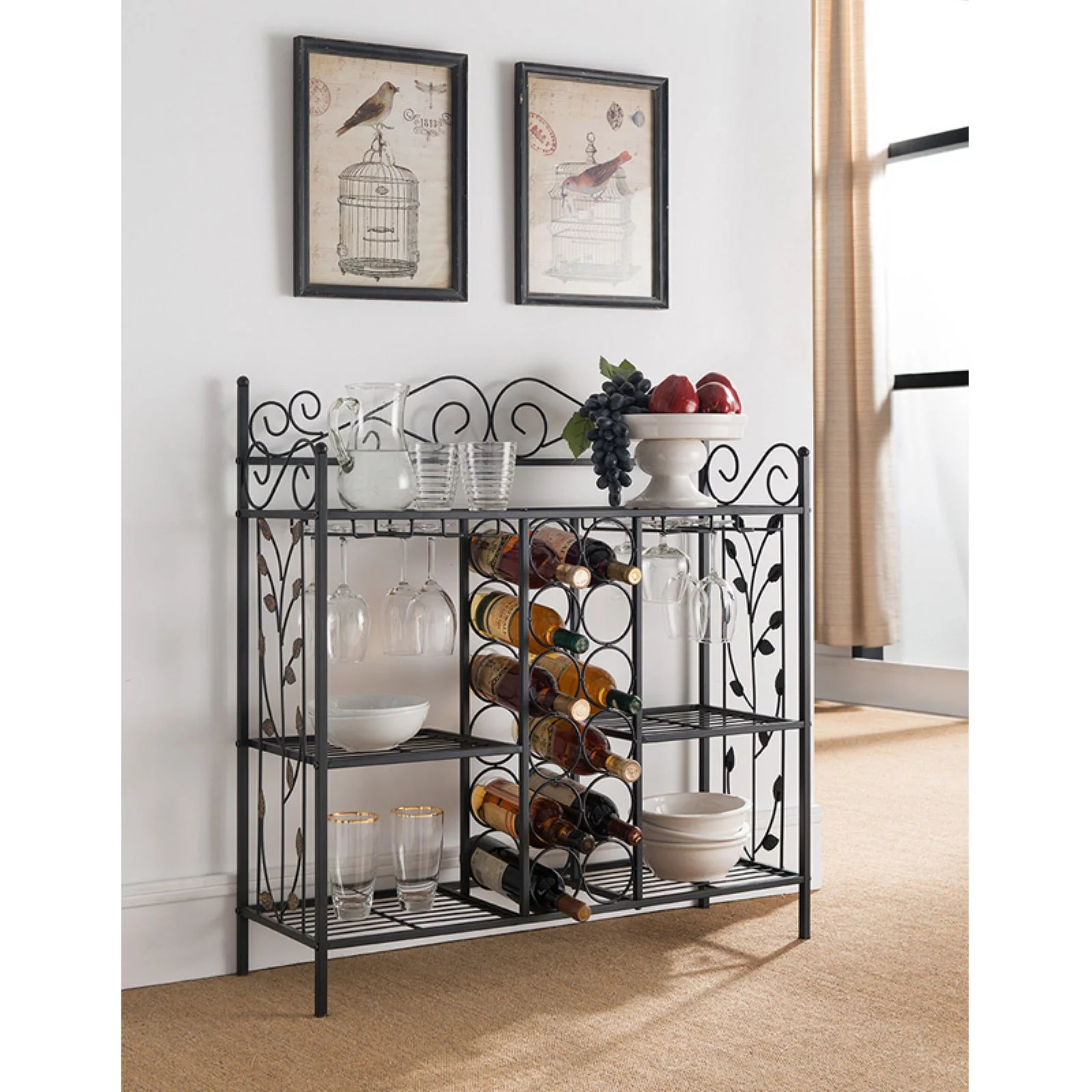 K&B Furniture Black Metal Wine Rack