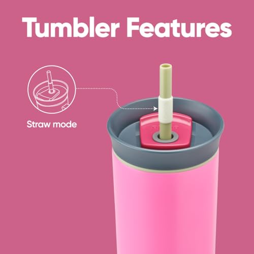 Owala Stainless Steel Triple Layer Insulated Travel Tumbler with Spill Resistant Lid, Straw, and Carry Handle, BPA Free, 40 oz, Dusty Pink (Yoga Rose)