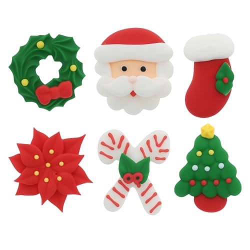Christmas Cupcake Toppers, Holiday Cake Toppers, Royal Icing Decorations, Cupcake Decorations, Cake Toppers, Holiday, Edible, Cookies and Chocolates, by Global Sugar Art (Wreath Poinsettia, 36 Count)