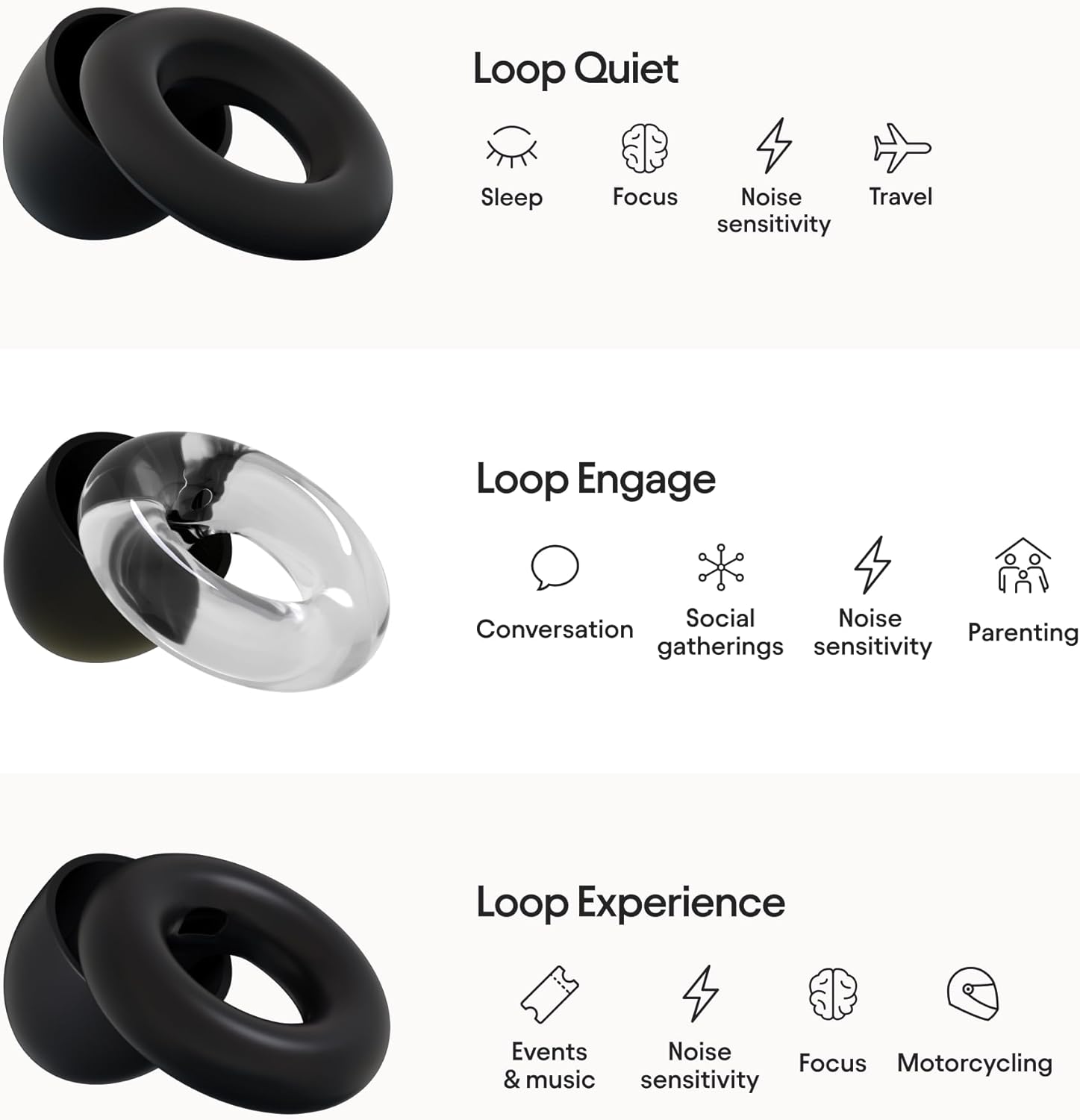 Loop Earplugs Ultimate Bundle (3-Pack) – Loop Quiet + Loop Experience + Loop Engage + Mute + Carry Case | Ear Plugs for Sleep, Focus, Concerts, Socializing & More | 26 dB/18 dB/16 dB Noise Reduction