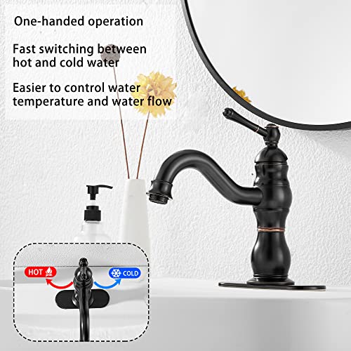GGStudy 360° Swivel Antique Brass Bathroom Vessel Sink Faucet Single Handle One Hole Matching with Pop Up Drain