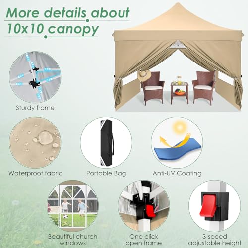 COBIZI Canopy 10x20 Pop Up Canopy Tent with 6 Sidewalls, Waterproof Commercial Canopy Ez Outdoor Instant Gazebo UV Protection 50+ Event Shelter, Garden Tents for Parties with Sandbags, White