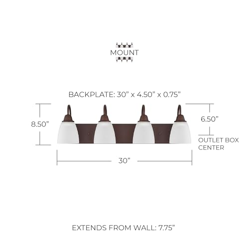HomePlace Lighting 115141BZ-337 Trenton Traditional Acid Washed Glass Bathroom Vanity Wall Light, 4-Light 400 Total Watts, 9
