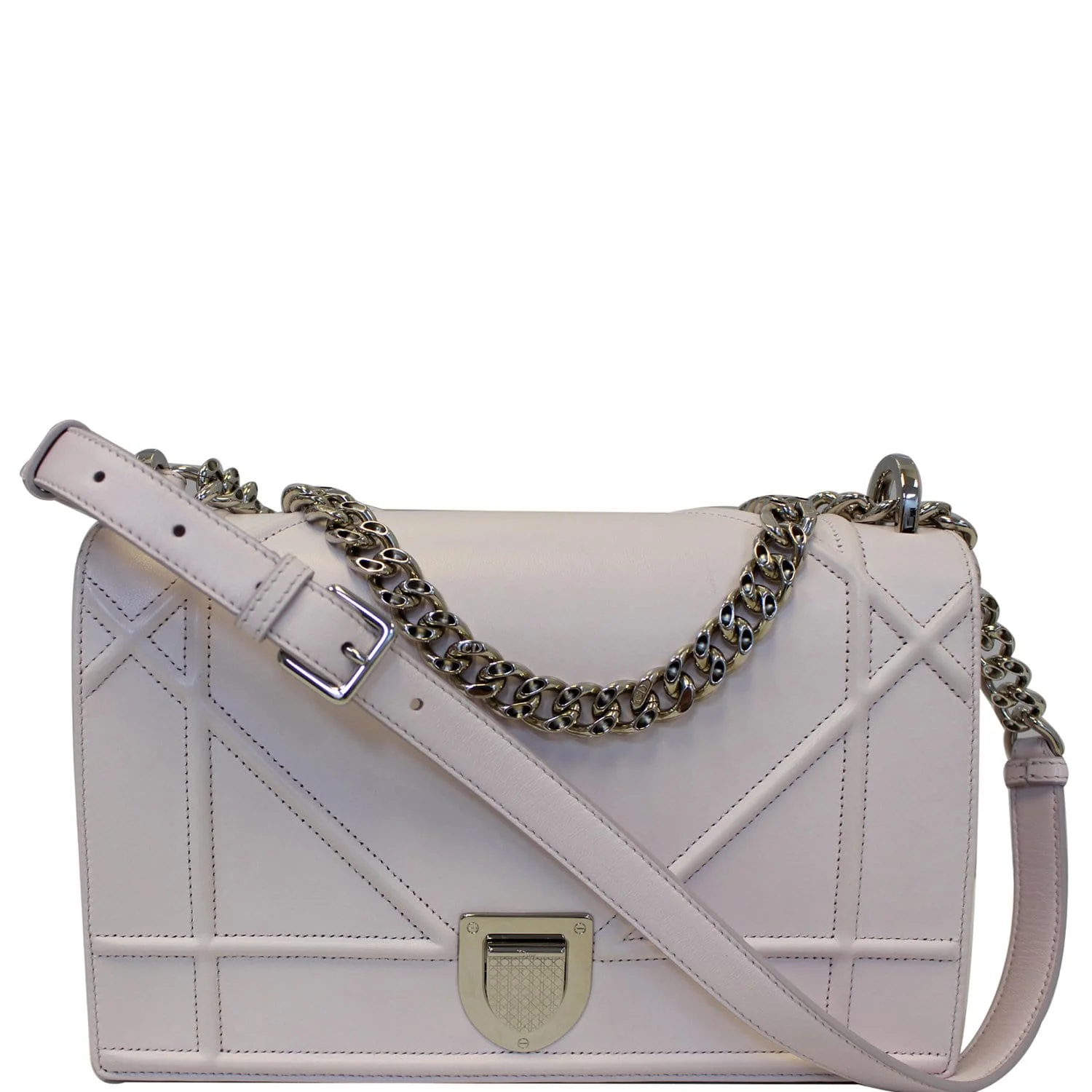Pre-owned Christian Dior Diorama Flap Leather Medium Shoulder Bag White