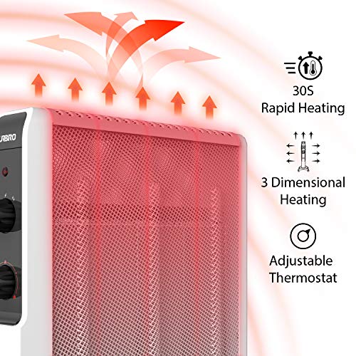 TURBRO Arcade HR1500 Electric Mica Space Heater 1500W, Room and Office Heating with Thermostat and Safety Protection, 2 Heat Settings, Quiet, 120V, White