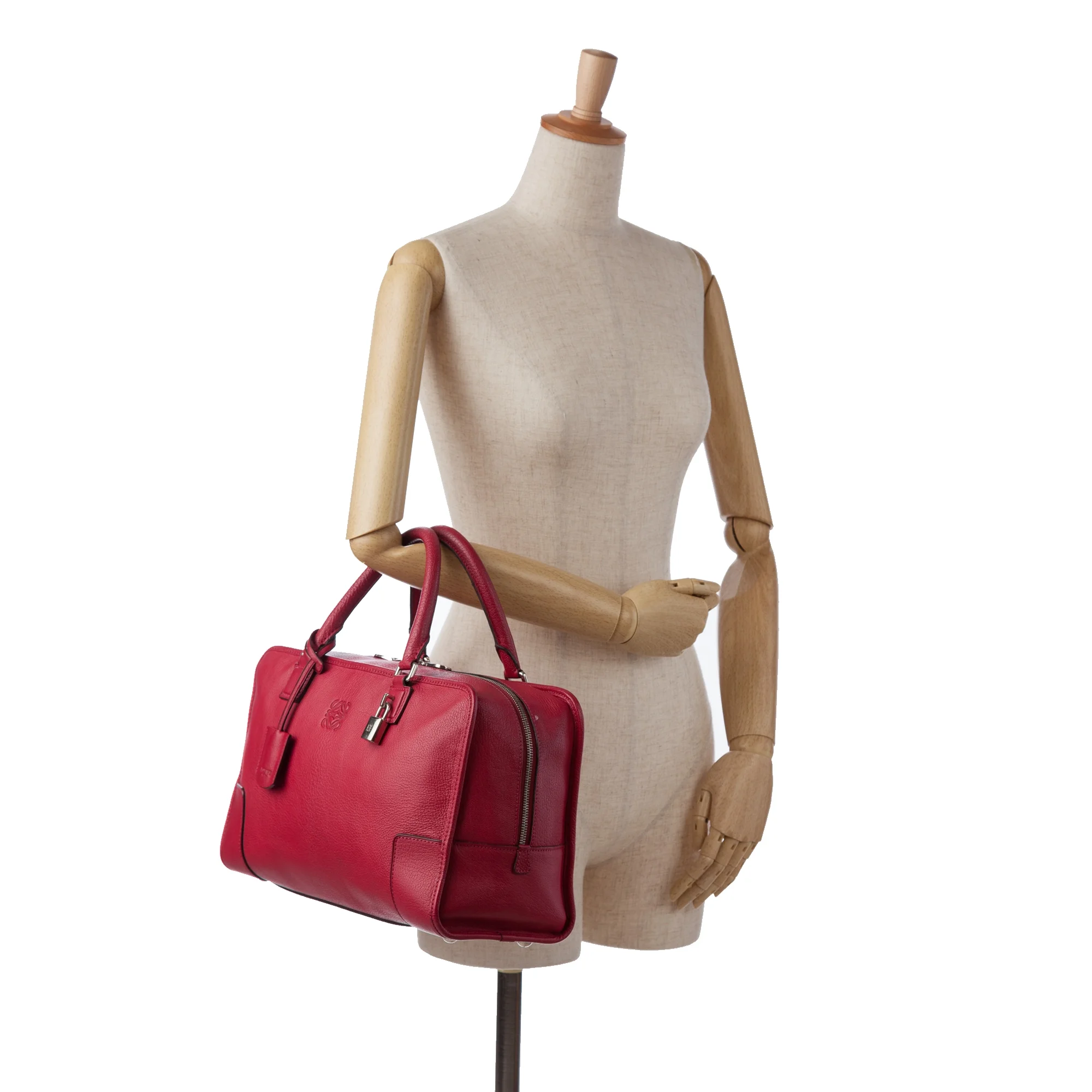 Pre-Owned Authenticated Loewe Amazona Handbag Calf Leather Red Top HandleBag Unisex (Good)
