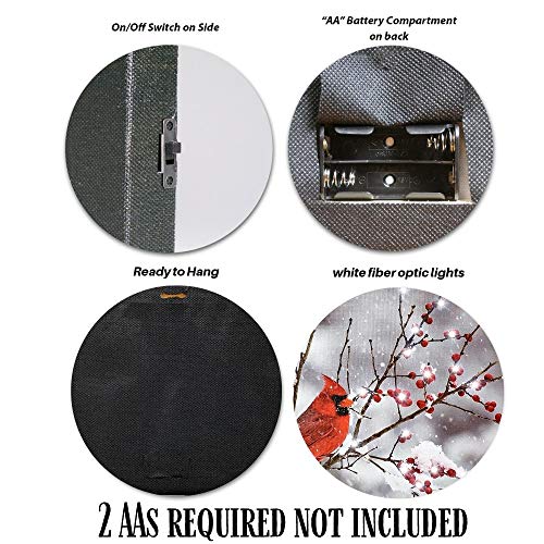 BANBERRY DESIGNS LED Cardinals Canvas Print Lighted Picture with Cardinal Couple and Holiday Berries