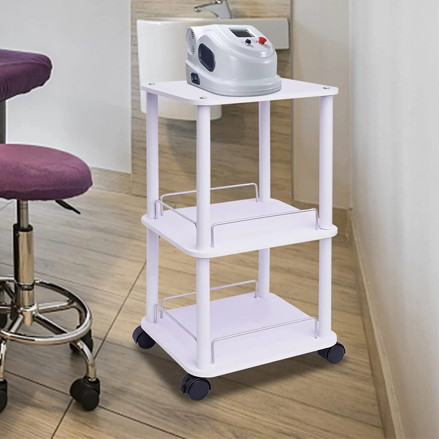 Miumaeov 3-Tier Salon Cart, Beauty Salon Trolley Cart Pedestal Rolling Cart, Salon Trolley Cart with Cheels, Beauty Instrument Tray Rolling Cart Esthetic Supply Holder for Salon Spa Tattoo Service
