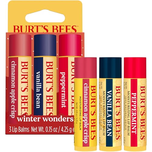 Burt's Bees Christmas Gifts, 4 Lip Balms Stocking Stuffers Products, Beeswax Bounty Fruit Mix - Watermelon, Pomegranate, Dragonfruit Lemon & Sweet Peach (4-Pack)