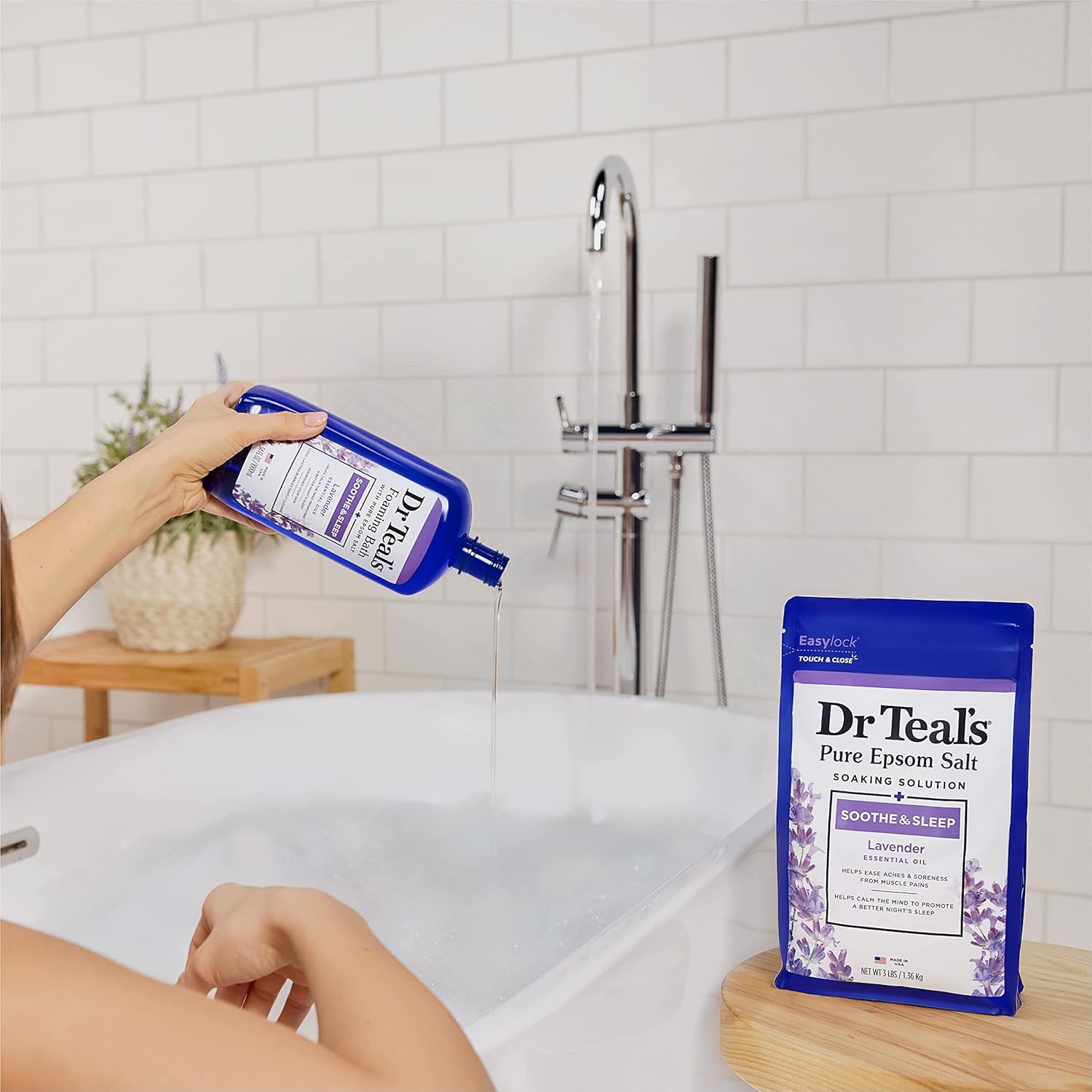 Dr Teal's Epsom Salt Soaking Solution and Foaming Bath with Pure Epsom Salt Combo Pack, Lavender (Packaging May Vary)