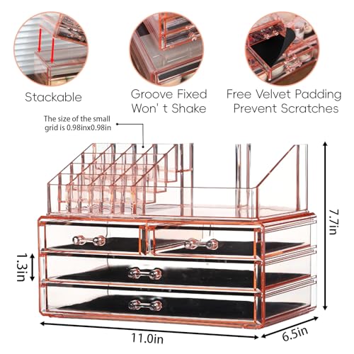 Cq acrylic Clear Makeup Storage Organizer Drawers Skin Care Large Cosmetic Display Cases Stackable Storage Box With 10 Drawers For Dresser,Pack of 1