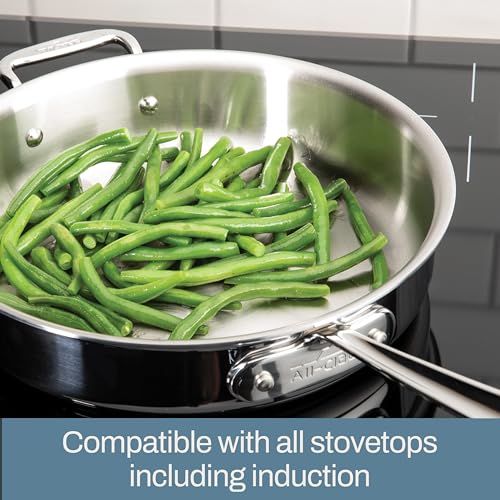 All-Clad D5 5-Ply Brushed Stainless Steel Fry Pan With Lid, 14 Inch, Compatible With Any Stovetop Including Induction, Oven Broiler Safe 600F, Pots and Pans, Frying Pan, Skillet, Cookware, Silver