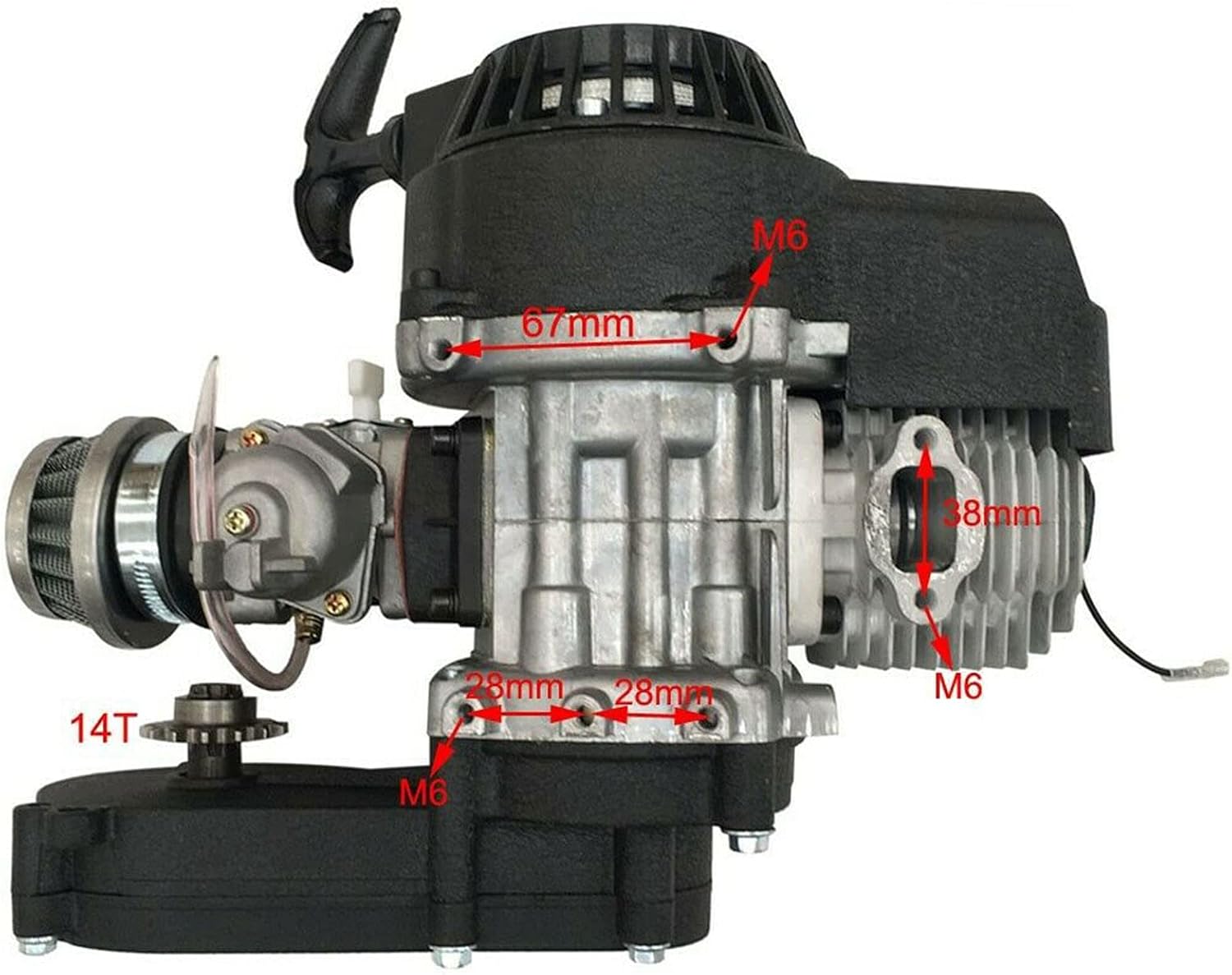 49CC 2-Stroke Engine Motor Kit - Gasoline Engine for Mini Bike, ATV, Scooter - Single Cylinder, Air Cooled, Pull Start Racing Engine for Pocket Bikes and Dirt Bikes