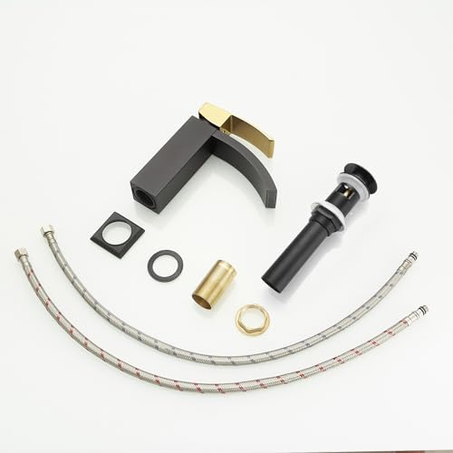 Brushed Nickel Vessel Sink Faucet, Waterfall Bathroom Faucets, Tall Spout Single Handle Single Hole Bathroom Faucets with Pop Up Drain and Without Overflow Basin Faucet Supply Line