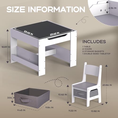 Joyooss Kids Table and Chair Set,4 in 1 Wooden Kids Table and Chairs Ages 3-7,Toddler Table with Storage Kid Desk and Chair Set for Toddlers 2 in 1 Tabletop