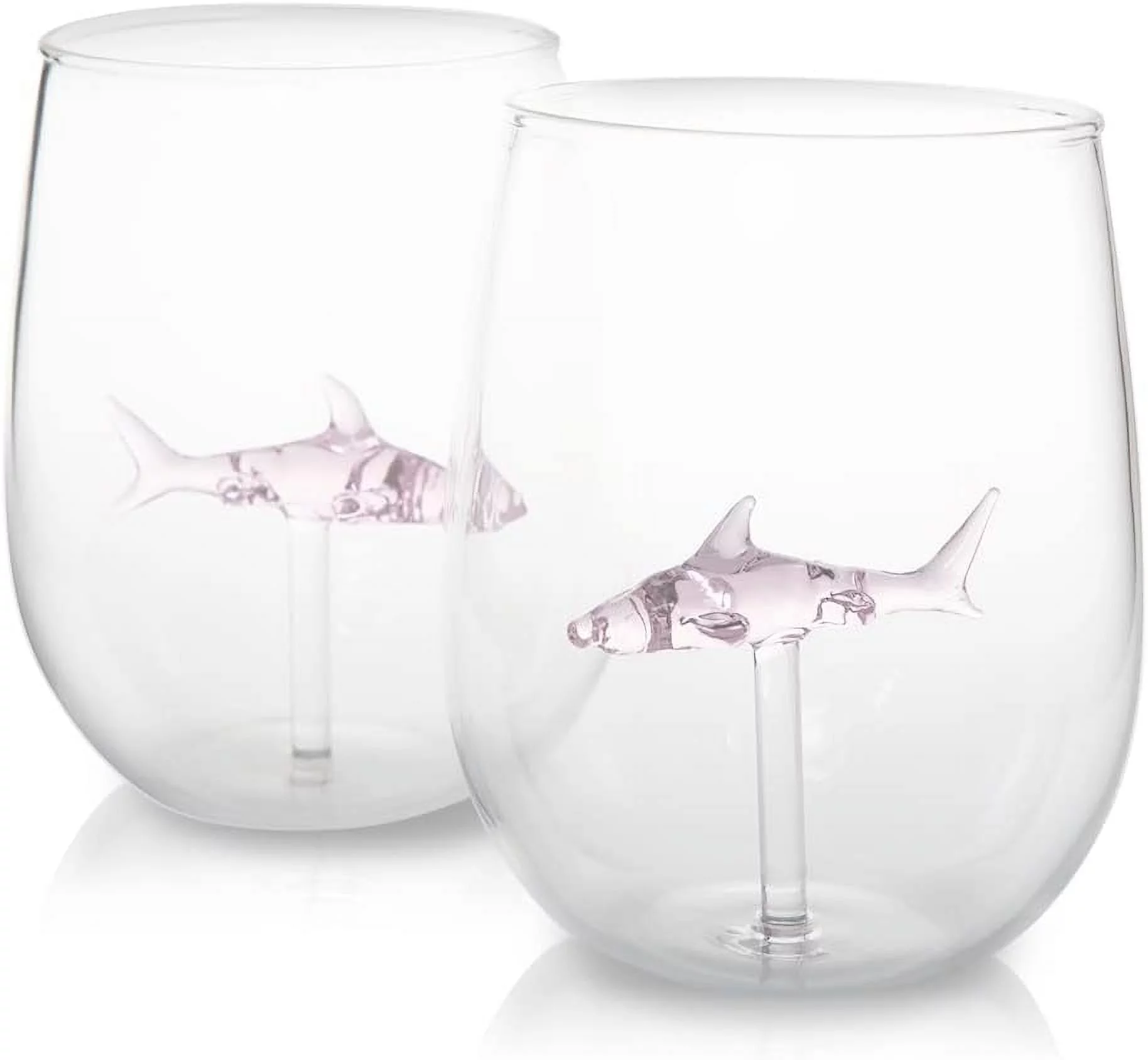 Evomosa 10oz Wine Glasses Red Wine Glasses Whiskey Glasses With Shark Drinking Glasses Clear Wine Cups, Set of 2
