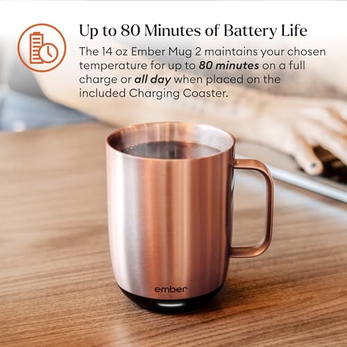 Ember Temperature Control Smart Mug 2, 14 Oz, App-Controlled Heated Coffee Mug with 80 Min Battery Life and Improved Design, Black