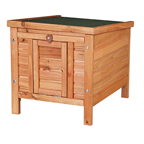 TRIXIE natura XS Small Animal House - Outdoor/Indoor Rabbit Hideout with Hinged Roof & Raised Floor - Solid Wood House with Entry Ramp, Weather-Resistant Home for Bunnies & Guinea Pigs - Brown