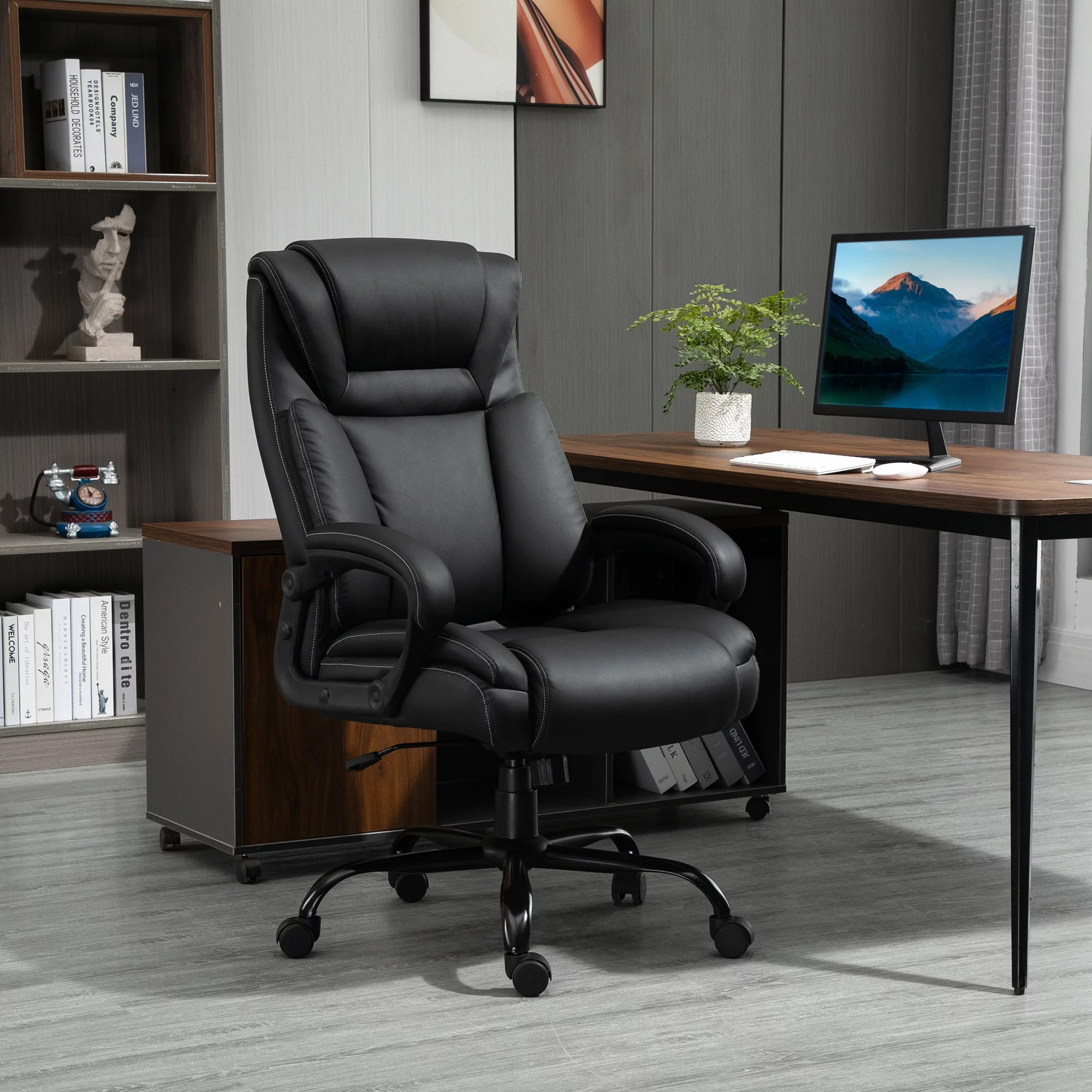 Vinsetto Big and Tall Executive Office Chair 400lbs Computer Desk Chair with High Back PU Leather Ergonomic Upholstery, Adjustable Height and Swivel Wheels, Black