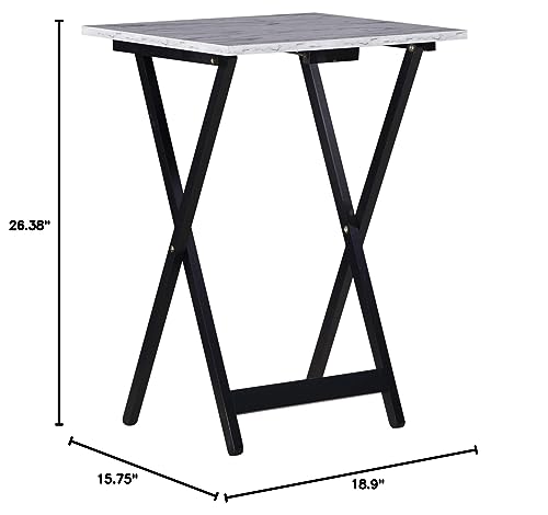 Linon Nikki Brown Faux Marble Tray Table Set